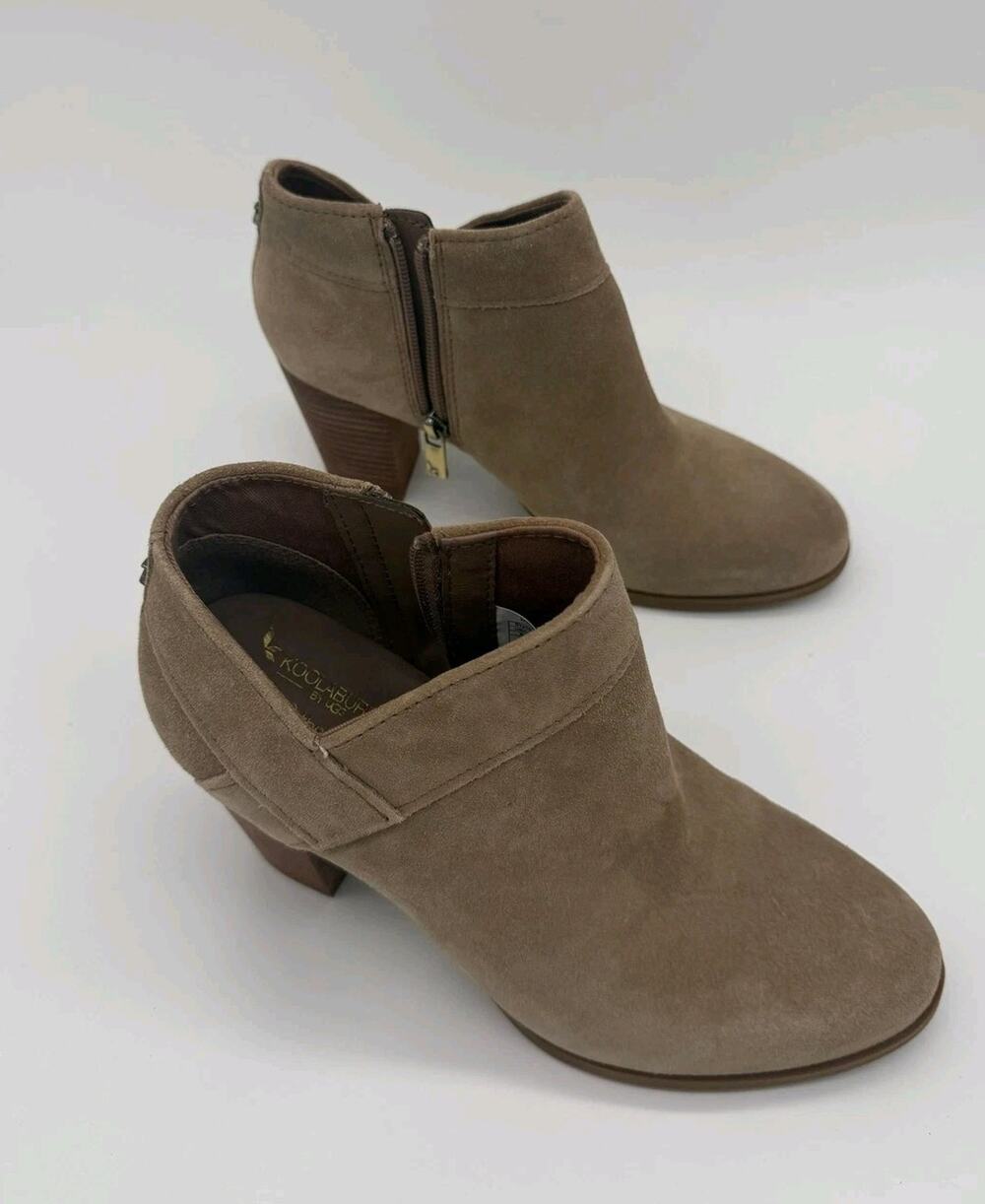 Koolaburra By UGG Boots Womens Size 8 Beige Suede Ankle Block Heel Zip Comfort